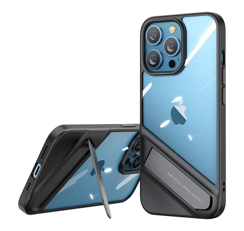 Калъф за Apple iPhone 13 Pro, хибриден, Ugreen Fusion Kickstand Case (90153), с поставка, черен/прозрачен