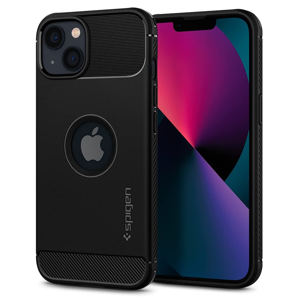 Калъф за Apple iPhone 13, термополиуретанов, Spigen Rugged Armor Case (ACS03518), черен