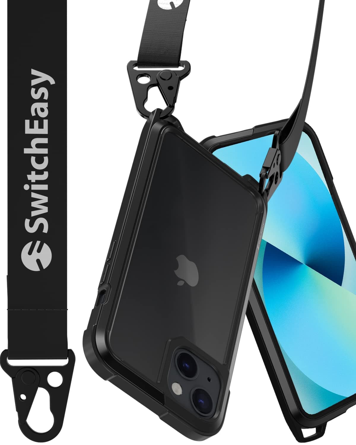 Калъф за Apple iPhone 13, хибриден, SwitchEasy Odyssey Classic Black Case (GS-103-208-114-190), удароустойчив, с връзка и карабинер, черен