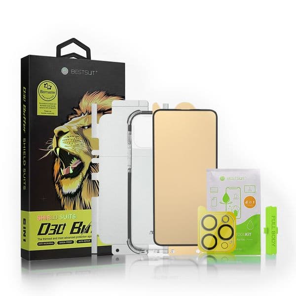 Комплект калъф и протектори за Аpple iPhone 13 Pro, хибриден, Bestsuit D30 Buffer 6 in 1 Set, прозрачен