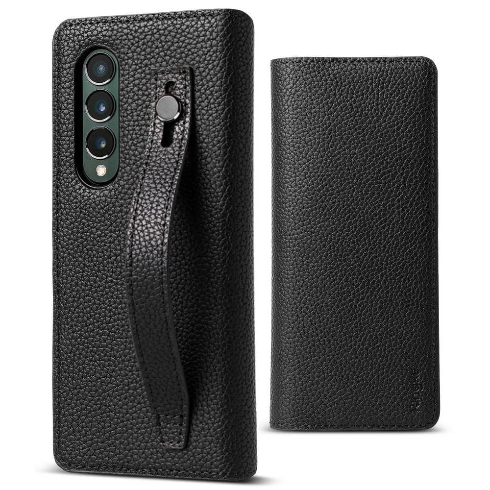 Калъф за Samsung Galaxy Z Fold 3, еко кожа, Ringke Folio Signature EZ Strap, с кожена лента за ръка, черен
