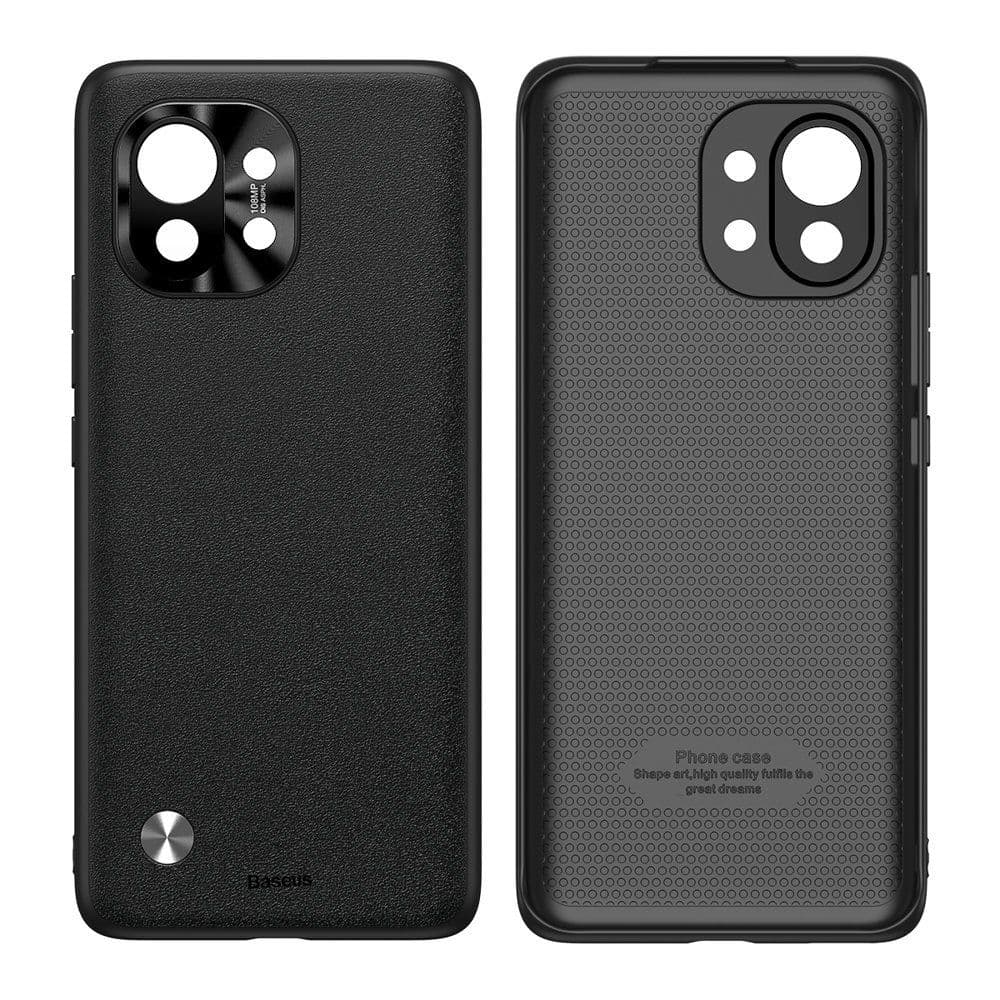 Калъф за Xiaomi Mi 11, термополиуретан, Baseus Alloy Leather Protective Case, удароустойчив хибриден, черен