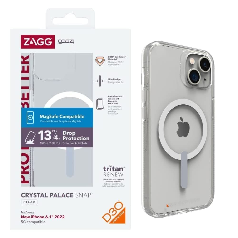 Калъф за Apple iPhone 14, Gear4 D3О Crystal Palace Snap, MagSafe, прозрачен