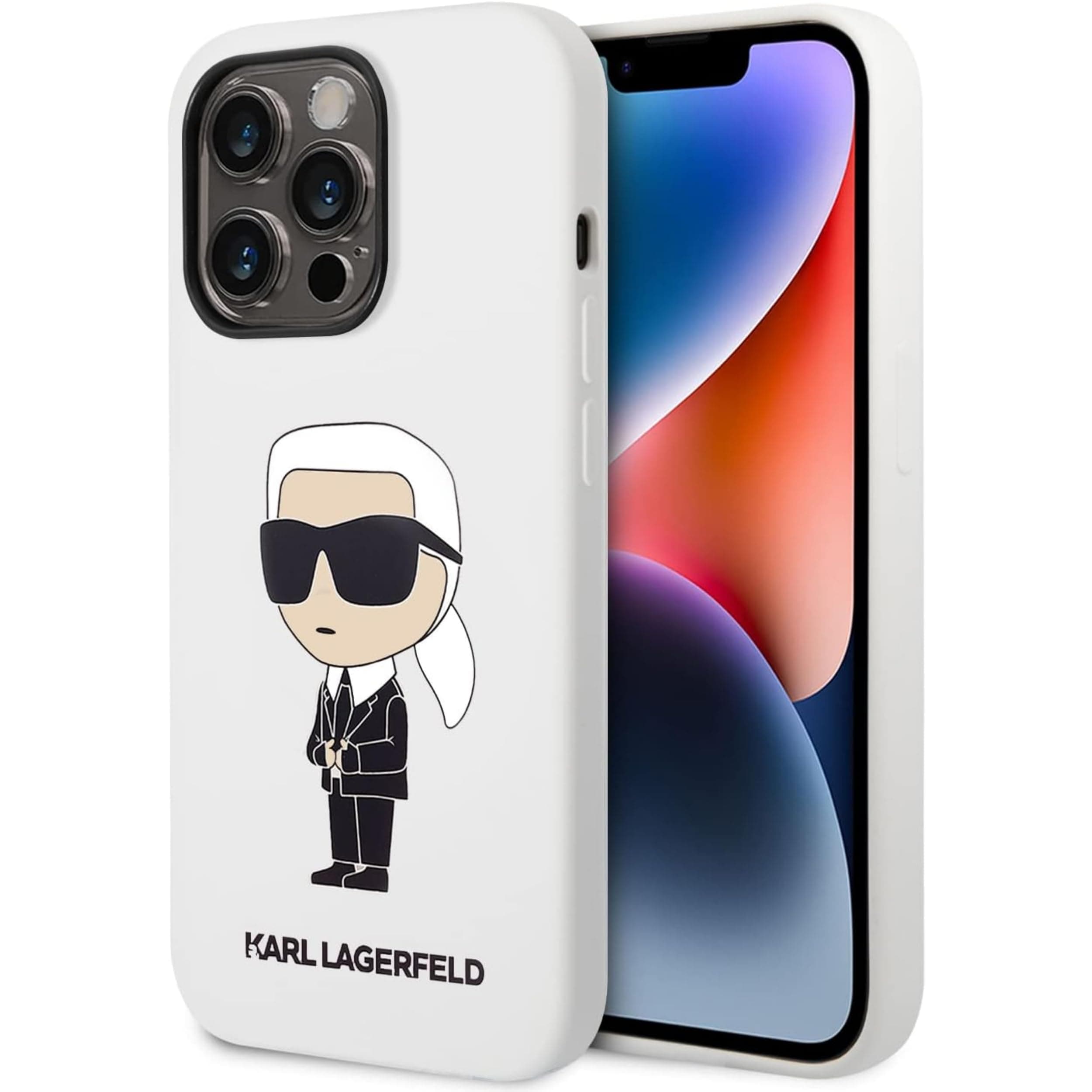 Калъф за Apple iPhone 14 Pro Max, силиконов, Karl Lagerfeld, Liquid Silicone Ikonik NFT, бял