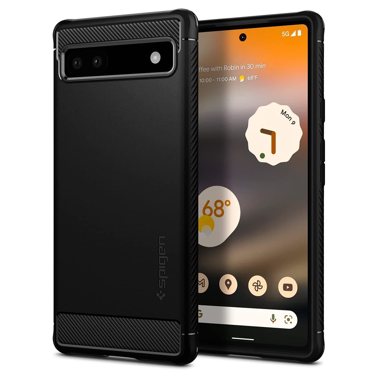 Калъф за Google Pixel 6a, тънък силиконов, Spigen Rugged Armor Case, черен