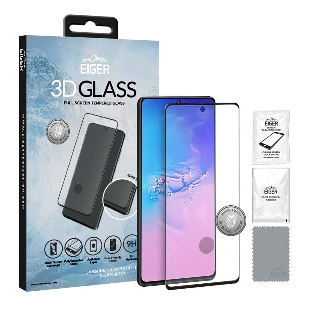 Протектор от закалено стъкло /Tempered Glass/ Eiger за Samsung Galaxy S10 Lite, 0.3mm, черен-прозрачен