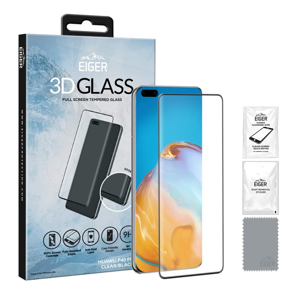 Протектор от закалено стъкло /Tempered Glass/ Eiger за Huawei P40 Pro, 0.3mm, черен-прозрачен