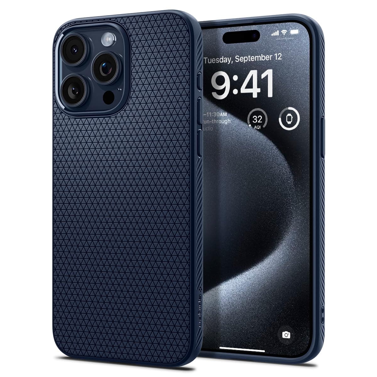 Калъф за Apple iPhone 15 Pro Max, термополиуретанов, Spigen Liquid Air (ACS06563), удароустойчив, син