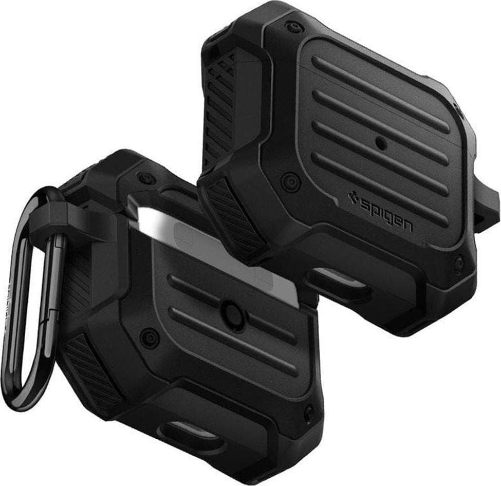 Хибриден удароустойчив кейс с карабинер за Apple AirPods 3 - Spigen AirPods 3 Tough Armor Case (черен)