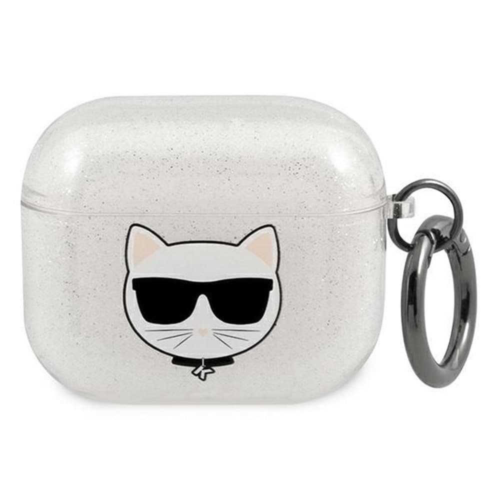 Силиконов калъф с карабинер за Apple Airpods 3 - Karl Lagerfeld AirPods 3 Choupette Head Silicone Case (сребрист)