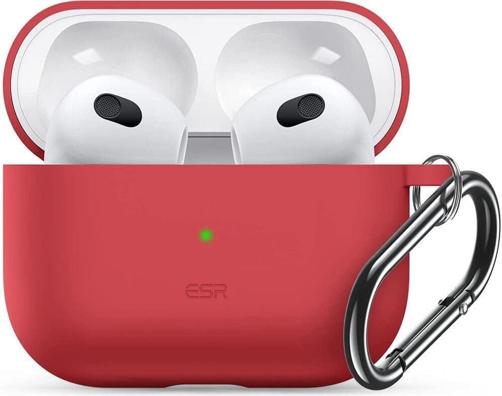 Силиконов калъф с карабинер за Apple AirPods 3 - ESR AirPods 3 Bounce Carrying Case (червен)