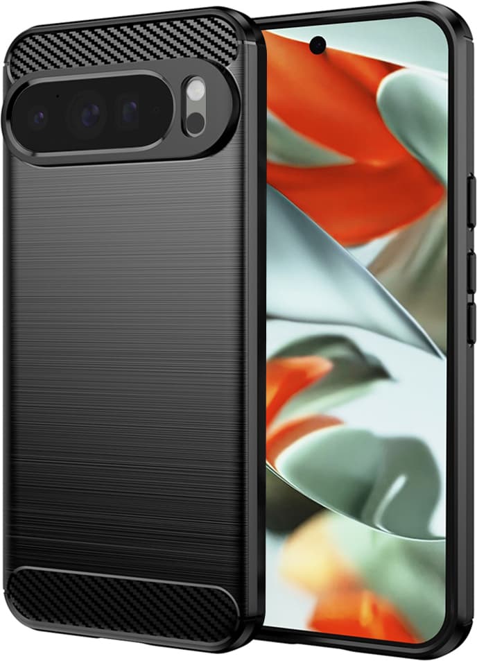 Калъф за Google Pixel 9 Pro, термополиуретанов, Techsuit Carbon Silicone Case, удароустойчив, черен