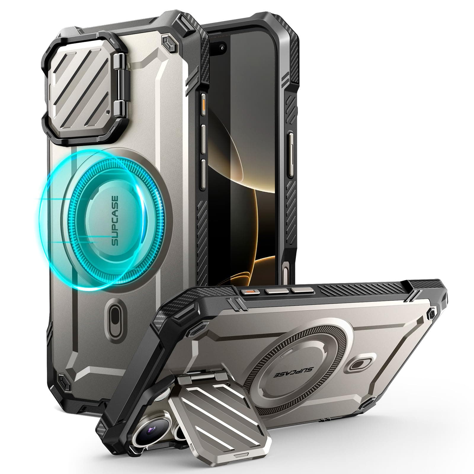 Калъф за Apple iPhone 16 Pro, хибриден (термополиуретан и поликарбонат), i-Blason SUPCASE Unicorn Beetle XT MagSafe Case, удароустойчив, сив