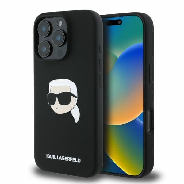 Калъф за Apple iPhone 16 Pro Max, силиконов, Karl Lagerfeld Liquid Silicone Karl Head MagSafe Case, удароустойчив, черен