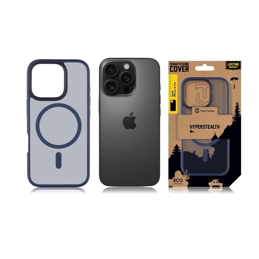Калъф за Apple iPhone 16 Pro, хибриден (термополиуретан и поликарбонат), Tactical MagForce Hyperstealth Cover, удароустойчив, син
