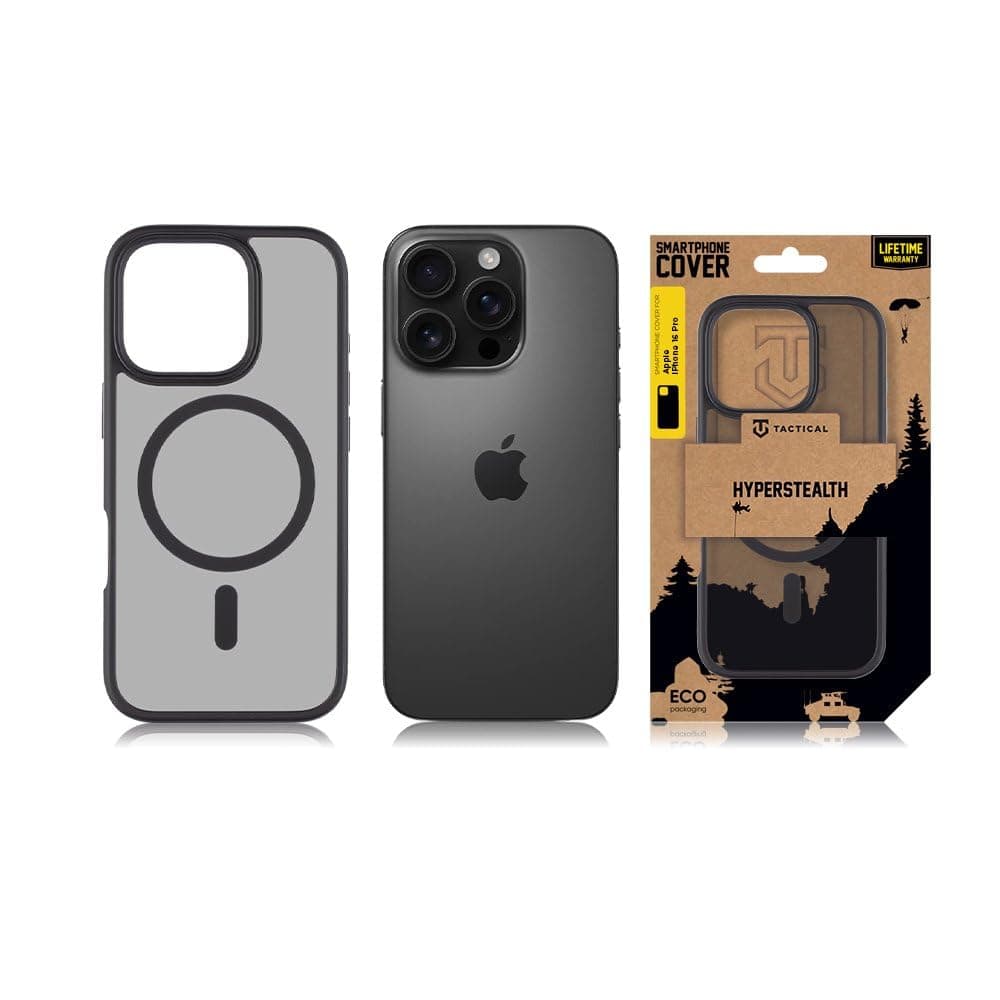 Калъф за Apple iPhone 16 Pro, хибриден (термополиуретан и поликарбонат), Tactical MagForce Hyperstealth Cover, удароустойчив, черен