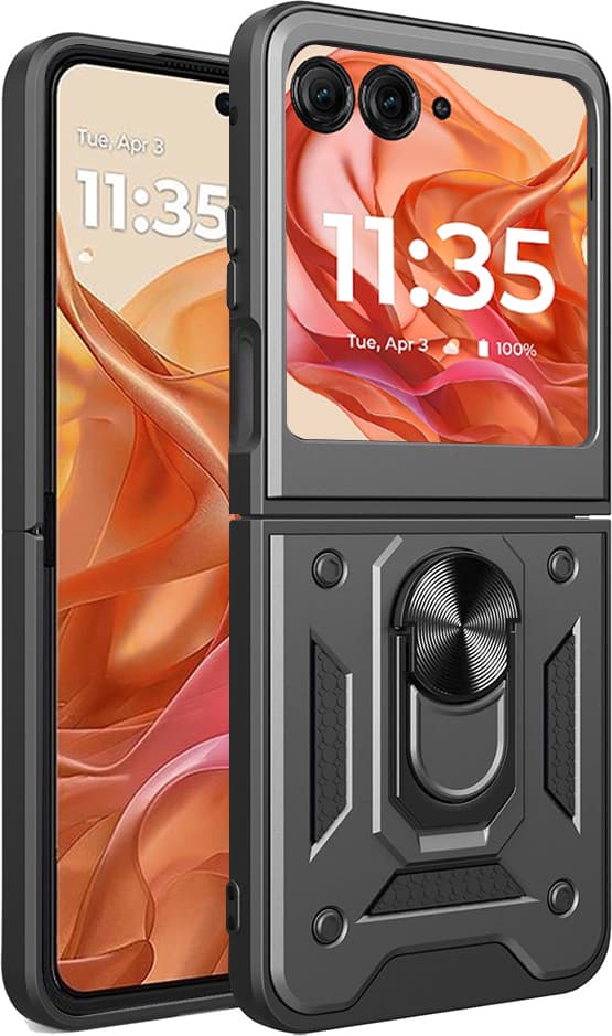 Хибриден удароустойчив кейс с пръстен против изпускане за Motorola Razr 50 (черен) - Techsuit CamShield Case