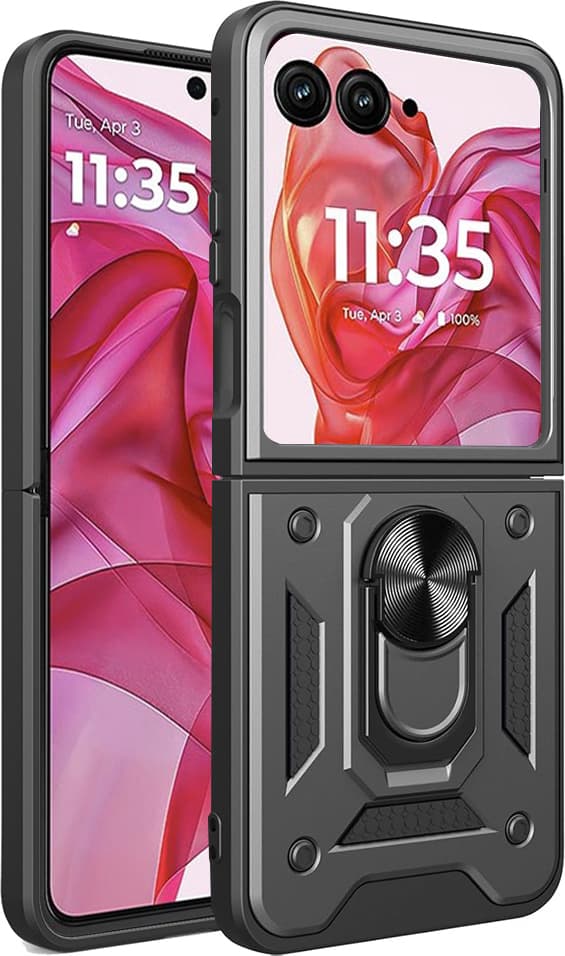 Хибриден удароустойчив кейс с пръстен против изпускане за Motorola Razr 50 Ultra (черен) - Techsuit CamShield Case