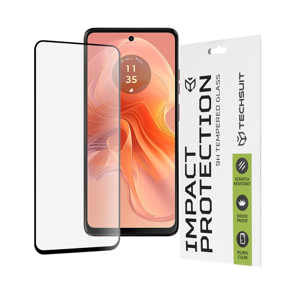 Калено стъклено защитно покритие за дисплея на Motorola Moto G04, Moto G04s, Moto G24, Moto G24 Power, Moto E14 - Techsuit Full Glue Tempered Glass 111D (черен-прозрачен)