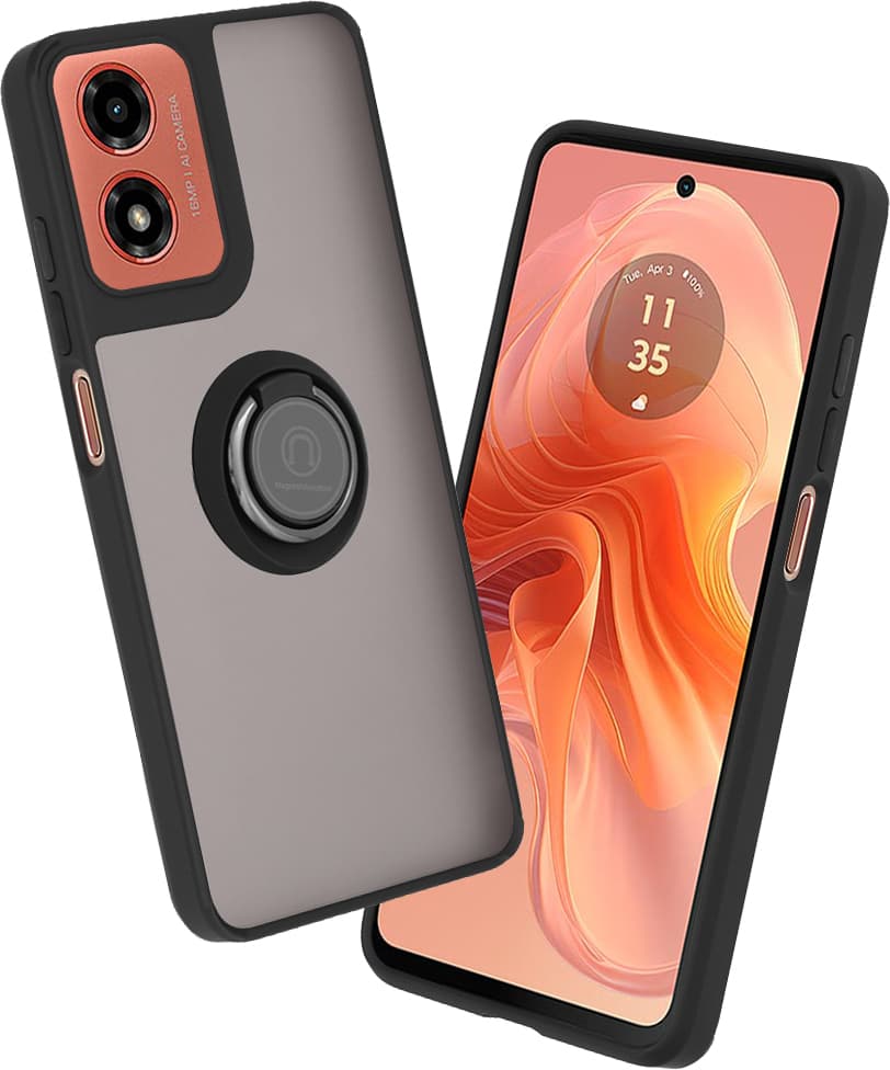 Хибриден удароустойчив кейс с пръстен против изпускане за Motorola Moto G04, Moto G04s, Moto G24, Moto E14 - Techsuit Glinth Hybrid Case (черен-прозрачен)