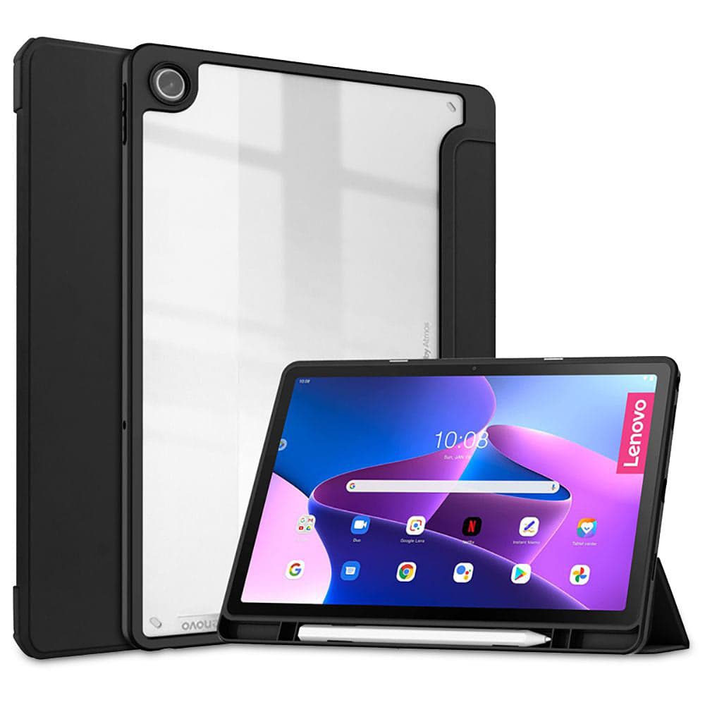 Кожен кейс и поставка за Lenovo Tab M10 Plus 10.6 3rd Gen (2022) (черен-прозрачен) - Tech-Protect SC Pen Hybrid Case