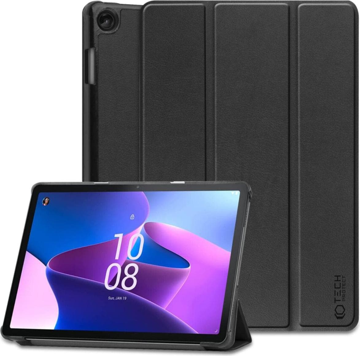 Кожен кейс и поставка за Lenovo Tab M10 Plus 10.6 3rd Gen (2022) - Tech-Protect Smartcase (черен)