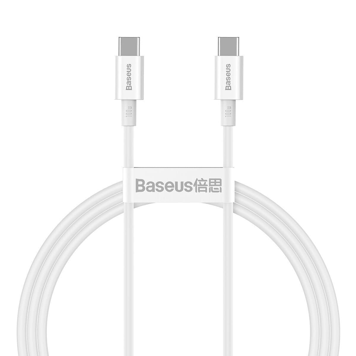 Кабел Baseus Superior PD 2.0 100W (CATYS-B02), от USB C(м) към USB C(м), 1m, бял