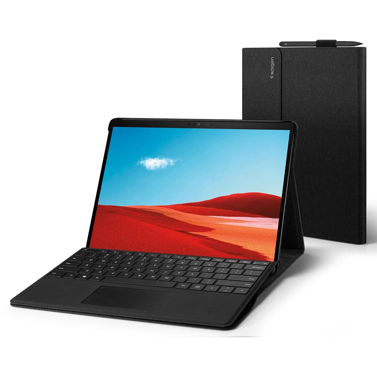 Текстилен калъф и поставка за Microsoft Surface Pro 8, Microsoft Surface Pro 9 - Spigen Folio Stand Case (черен)