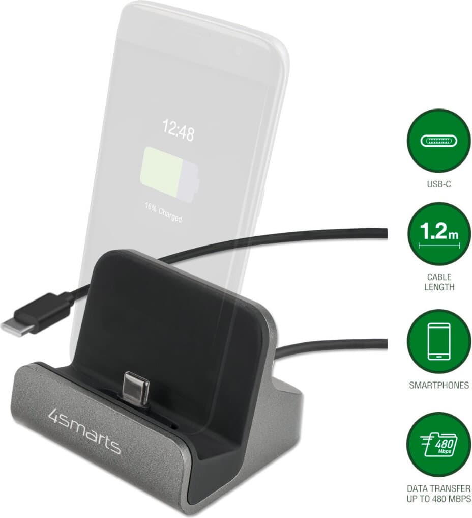 Зарядно устройство 4smarts Charging Station VoltDock, от USB C(м) към 2x USB C(м), 20V/3A, черно, 60W, QC 3.0