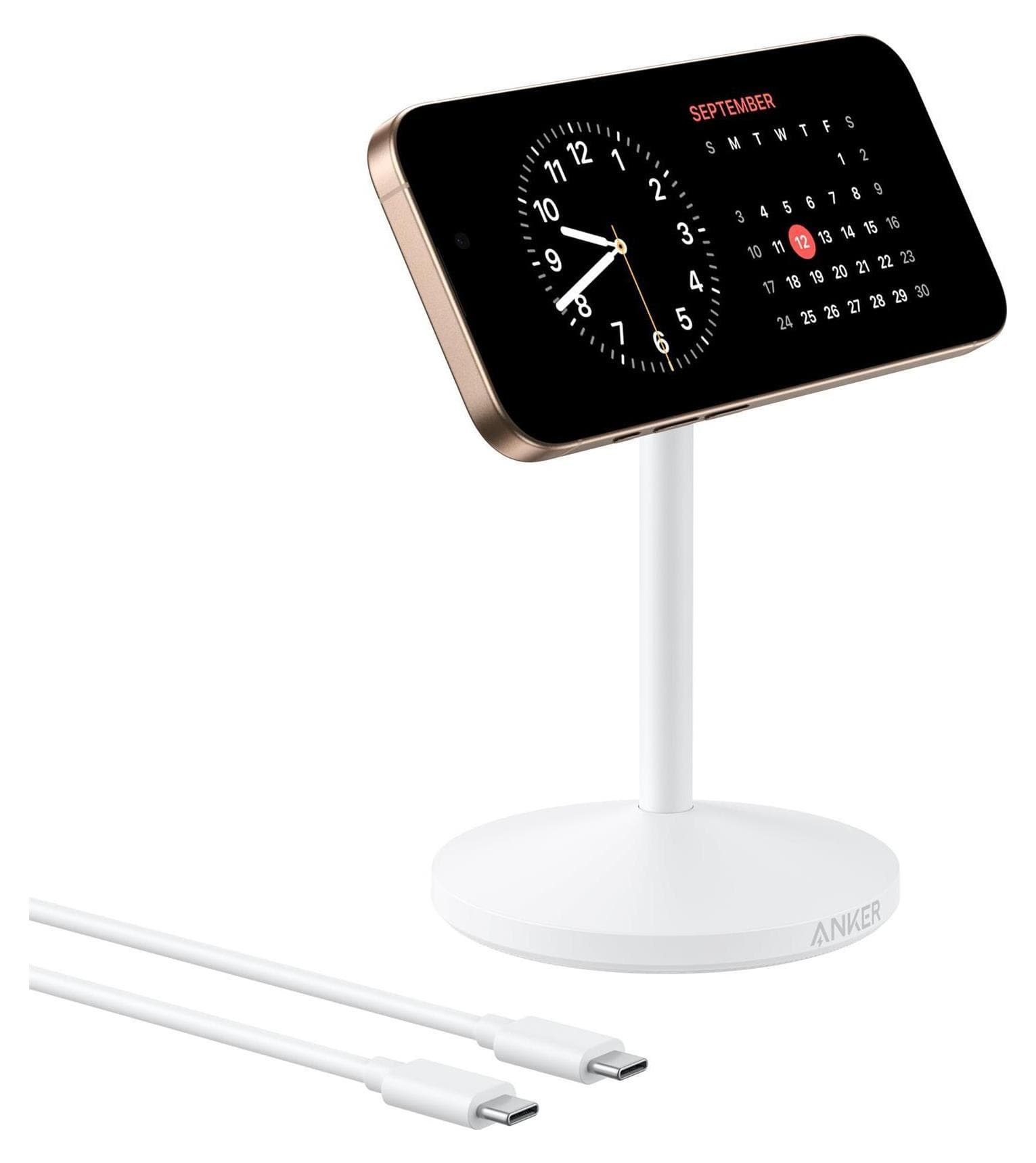 Безжично зарядно Anker A25X1H21, от USB C(ж) към безжично зареждане Qi2, 9V/2.5A, бяло