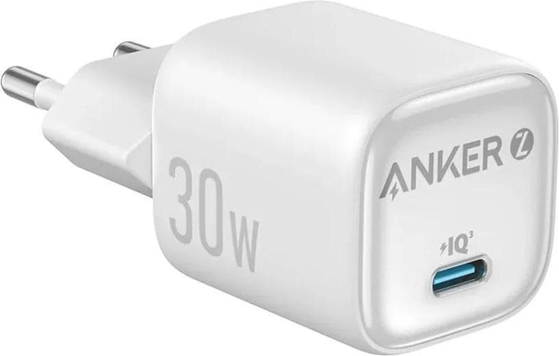 Зарядно устройство Anker Zolo GaN, от контакт към 1x USB C(ж), 20V/1.5A, бяло, 30W, QC4+