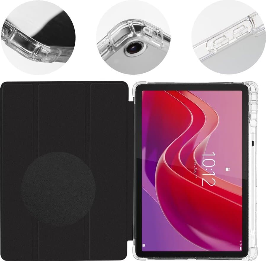 Термополиуретанов (TPU) кейс и поставка за Lenovo Tab M11, Tab M11 LTE (черен-прозрачен) - OBALME MistyTab Case