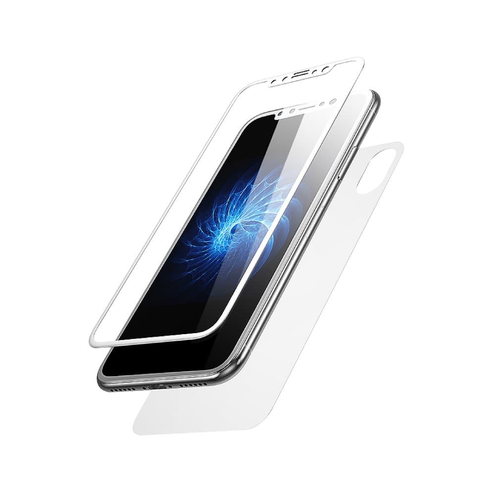 Протектор от закалено стъкло /Tempered Glass/ Baseus Glass Film Set за Apple iPhone XS/X, обхваща предната и задната част, бял