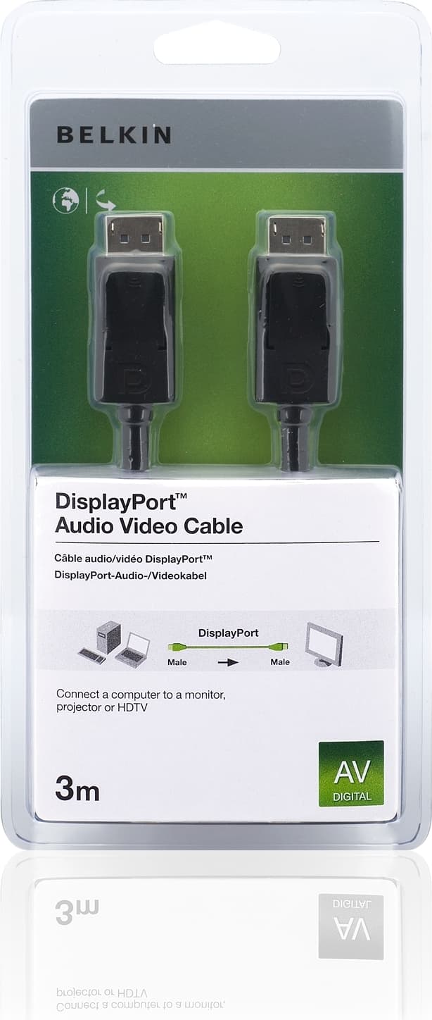 Кабел DisplayPort към DisplayPort с поддръжка на 4K (300 см) - Belkin DisplayPort 1.2 to DisplayPort 1.2 Cable (черен)