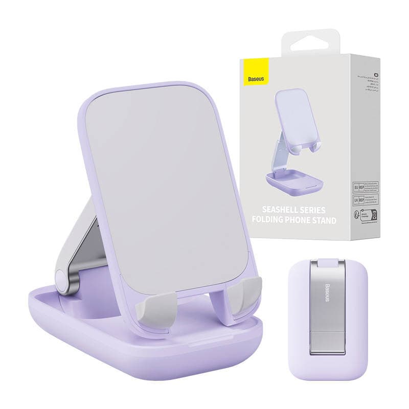 Стойка за телефон Baseus Seashell Universal Folding Stand (B10551500511-00), универсална, за гладки повърхности, силиконово покритие, лилава
