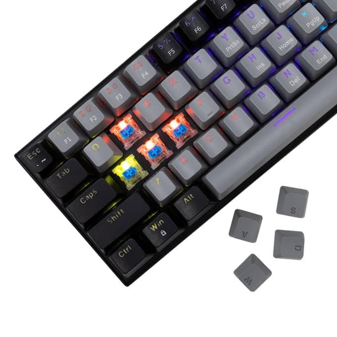 Клавиатура White Shark WAKIZASHI 2, механична, сини суичове, гейминг, RGB подсветка, черна, USB