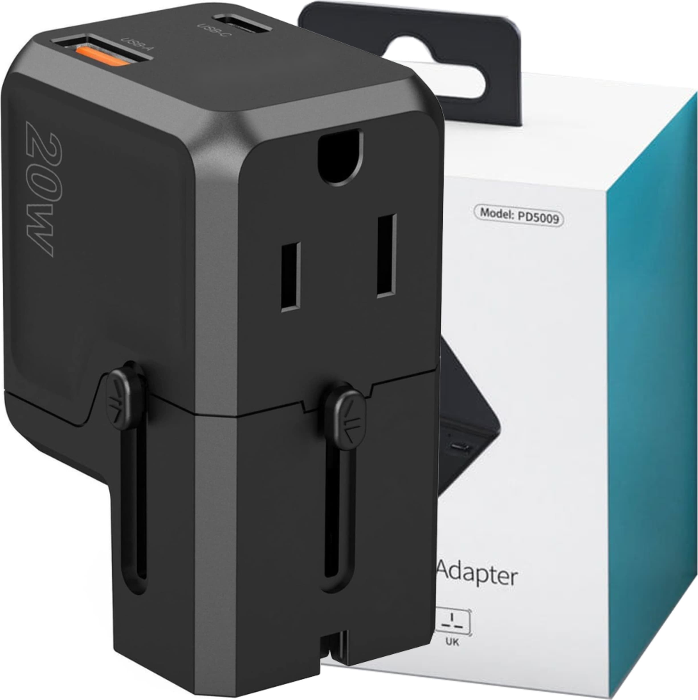 Зарядно устройство Choetech PD6038, от EU/UK/US/AUS към 1x USB C(ж), 1x USB A(ж), 12V/1.5A, черно, 18W