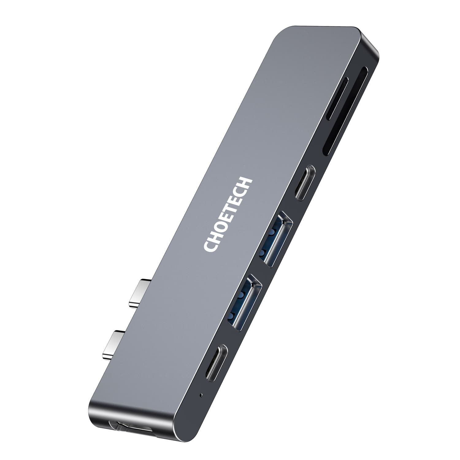 Докинг станция Choetech HUB-M14, от 2x USB-C към 1x Thunderbold 3, 1x USB-C, 2x USB-A, 1x HDMI, 1x SD четец, 1x MicroSD четец, сива