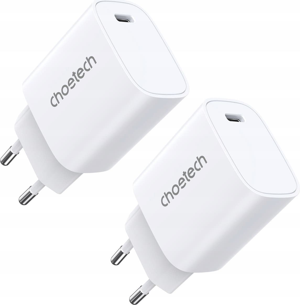 Две зарядни устройства Choetech Q5004, от контакт към 1x USB C(ж), 12V/1.67A, бели, 20W