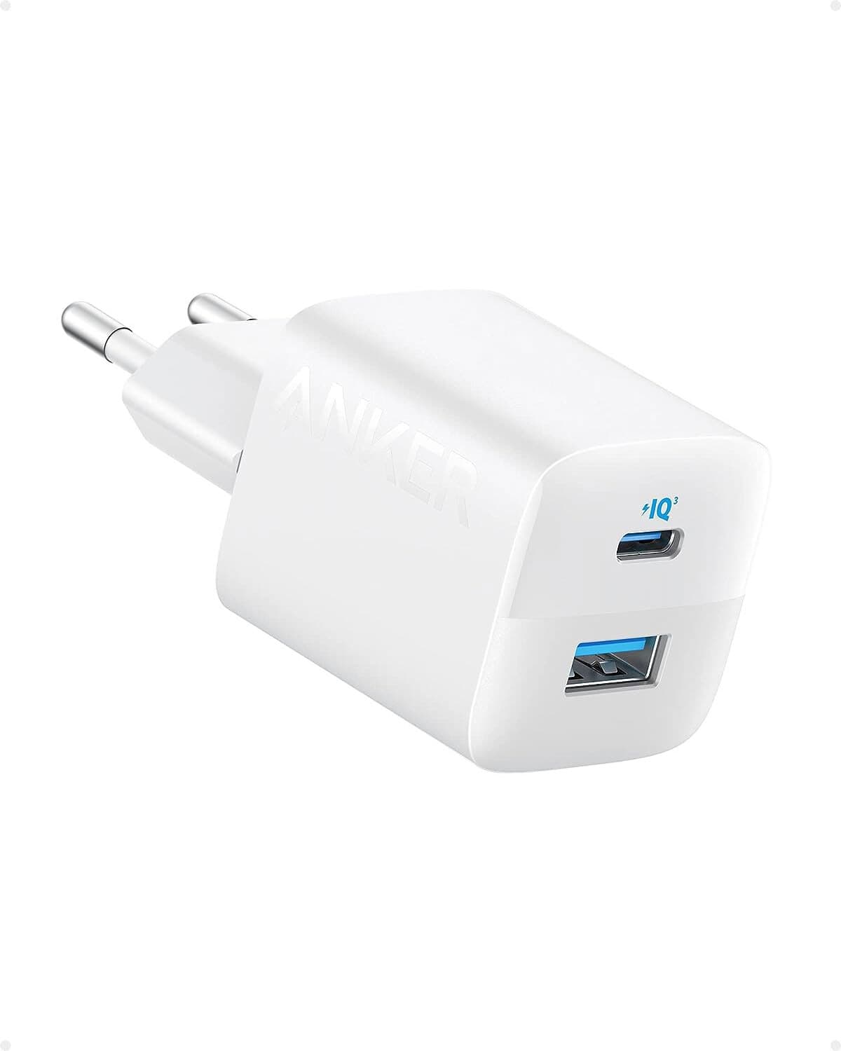 Зарядно устройство Anker 323, от контакт към 1x USB C(ж), 1x USB A(ж), 20V/1.65A, бяло, 33W