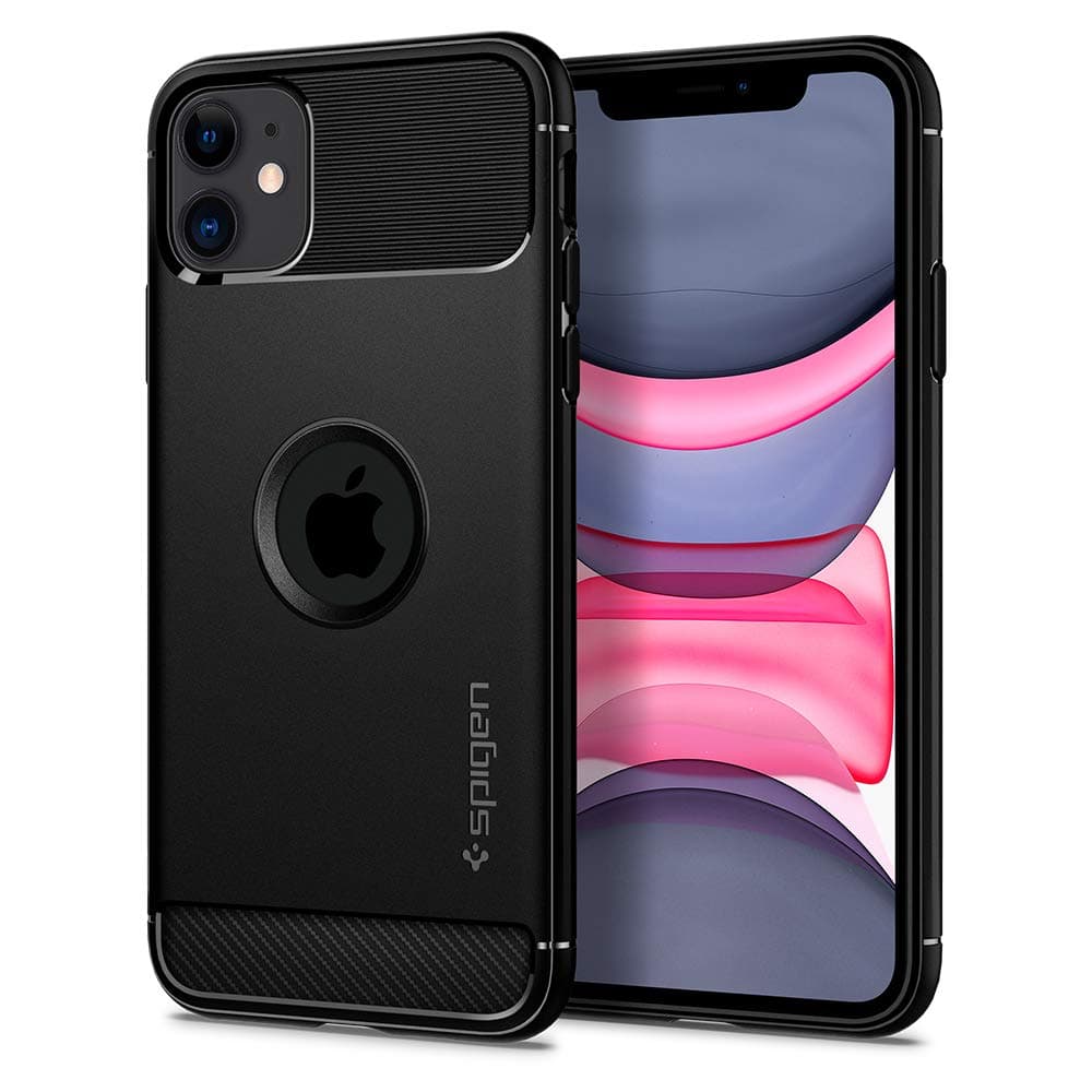Калъф за Apple iPhone 11, термополиуретанов, Spigen Rugged Armor, черен