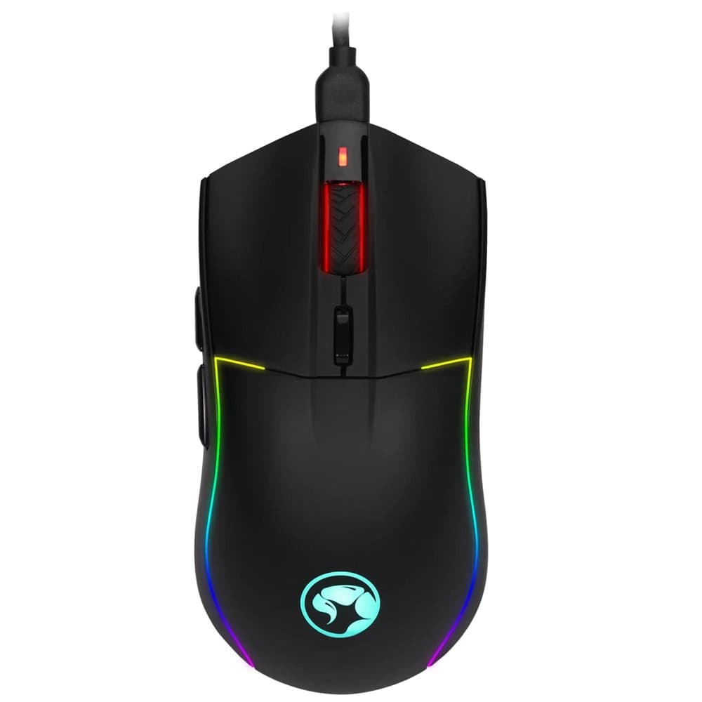 Мишка Marvo G965W, оптична (10000dpi), жична/безжична, Bluetooth, Wireless, USB, черна, RGB подсветка, гейминг, Pixart 3325 сензор, 6 програмируеми бутона