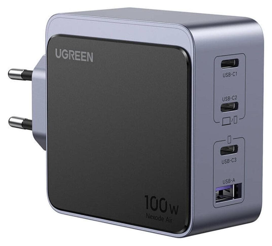 Зарядно устройство Ugreen Nexode Air, от контакт към 3x USB C(ж), 1x USB A(ж), сиво, 100W