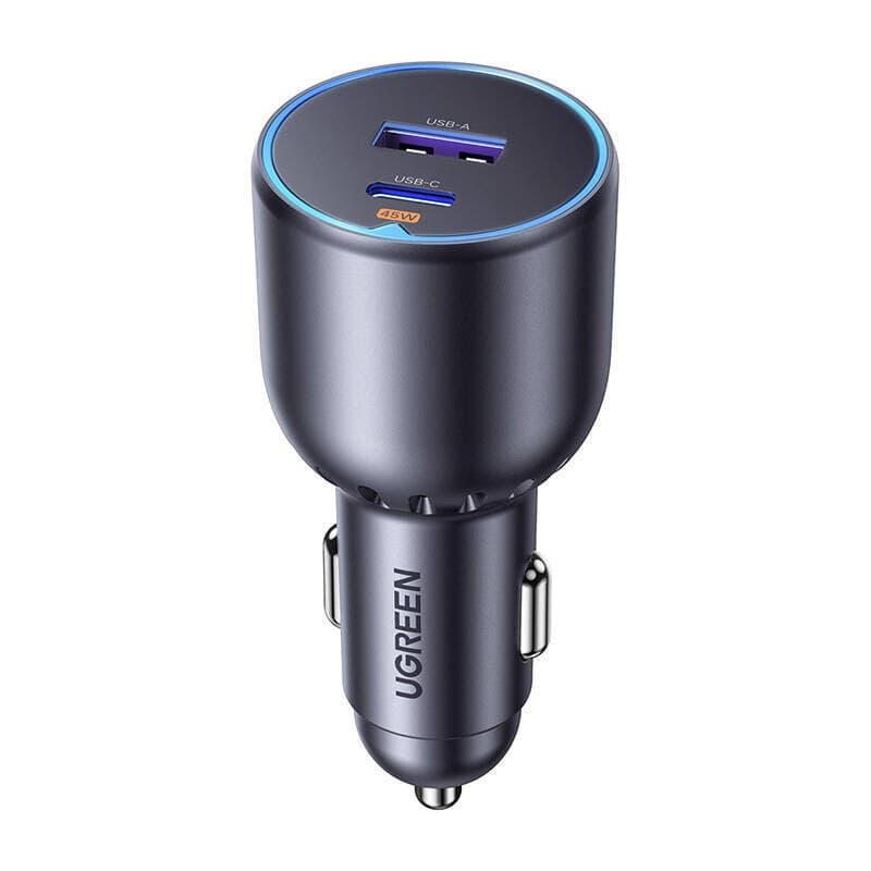 Зарядно устройство Ugreen 35023, за кола, от автомобилна запалка към 1x USB C(ж), 1x USB A(ж), 12V/1.5A, черно, 63W