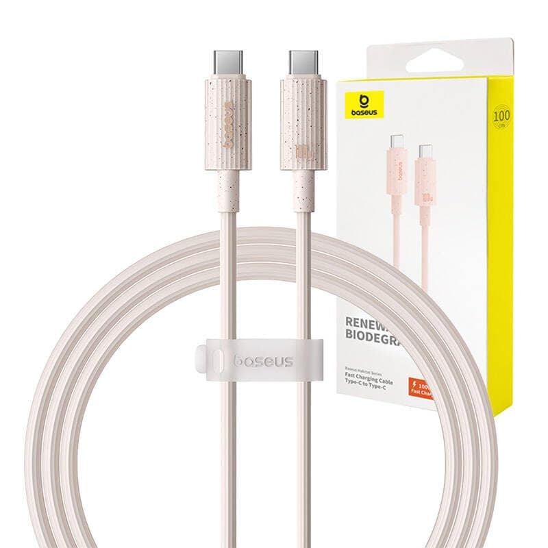 Кабел Baseus Habitat (P10360202421-00), от USB-C(м) към USB-C(м), 1m, розов, 100W