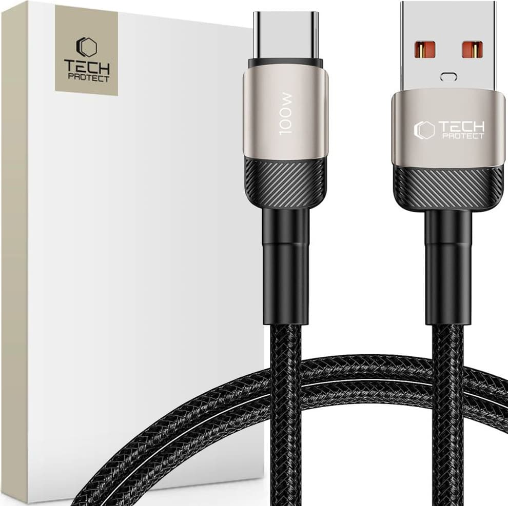 Кабел Tech-Protect Ultraboost Evo, от USB A(м) към USB C(м), 1m, 100W, черен
