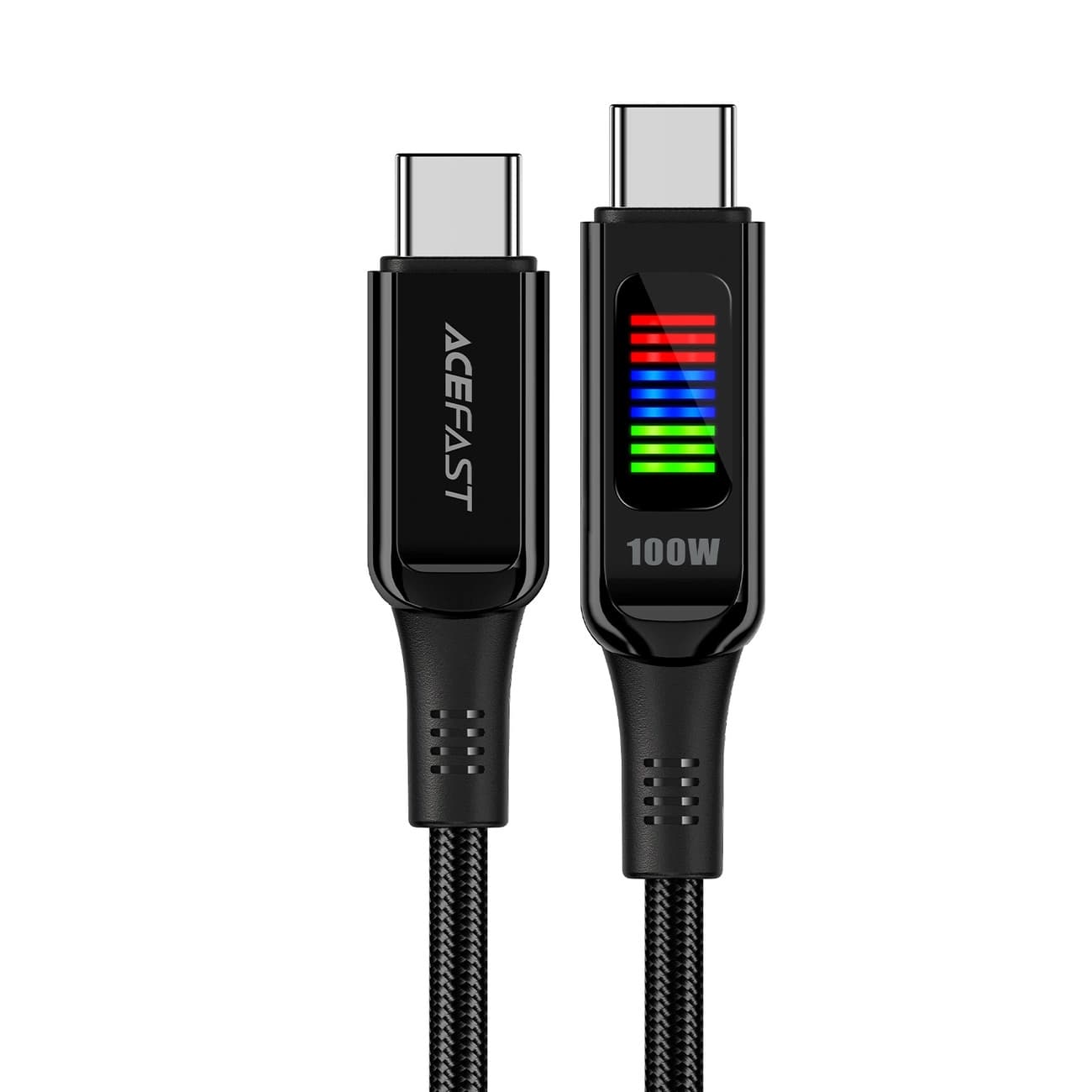Кабел Acefast C7-03 LED display, от USB C(м) към USB C(м), 100W, 1.2m, черен