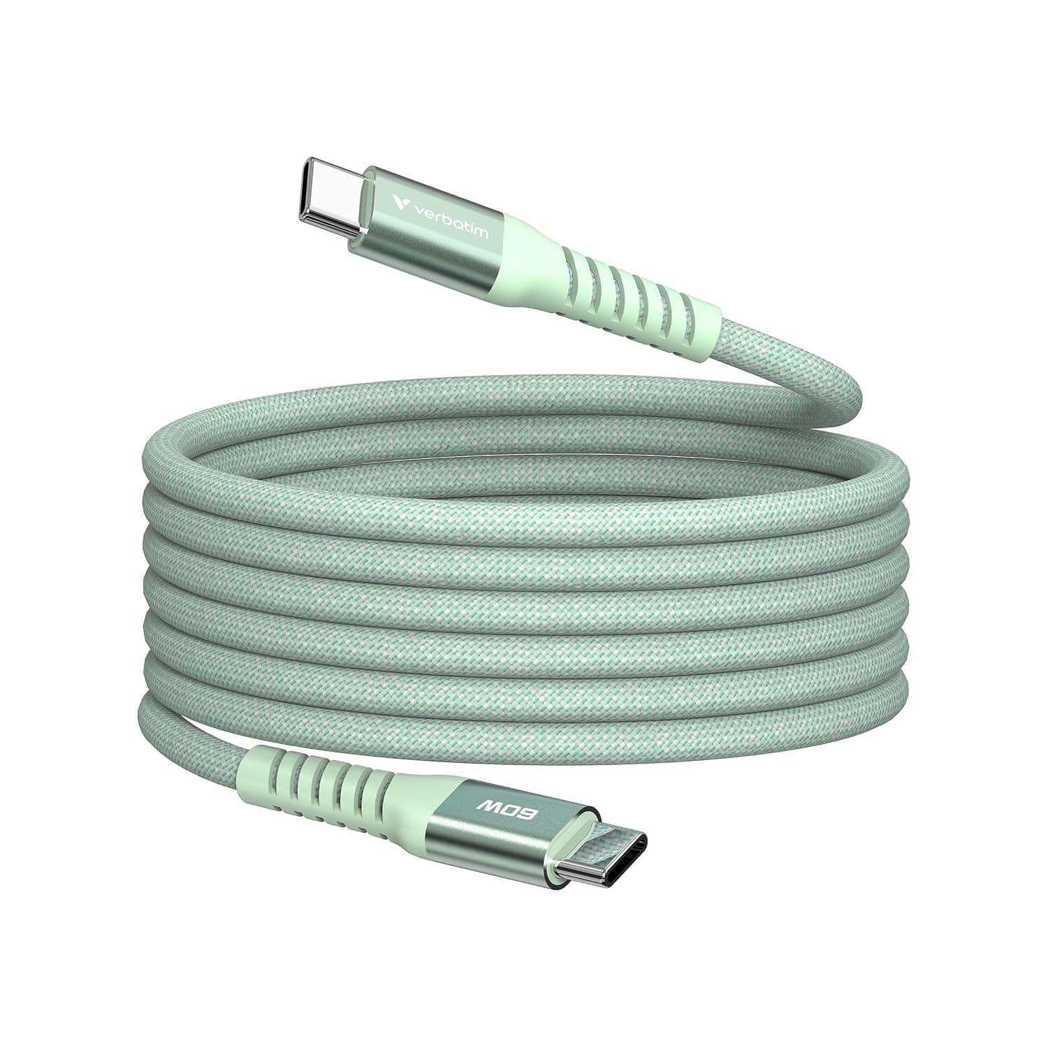 Кабел Verbatim Sync & Charge Magnetic, от USB-C(м) към USB-C(м), 1.2m, 60W, зелен