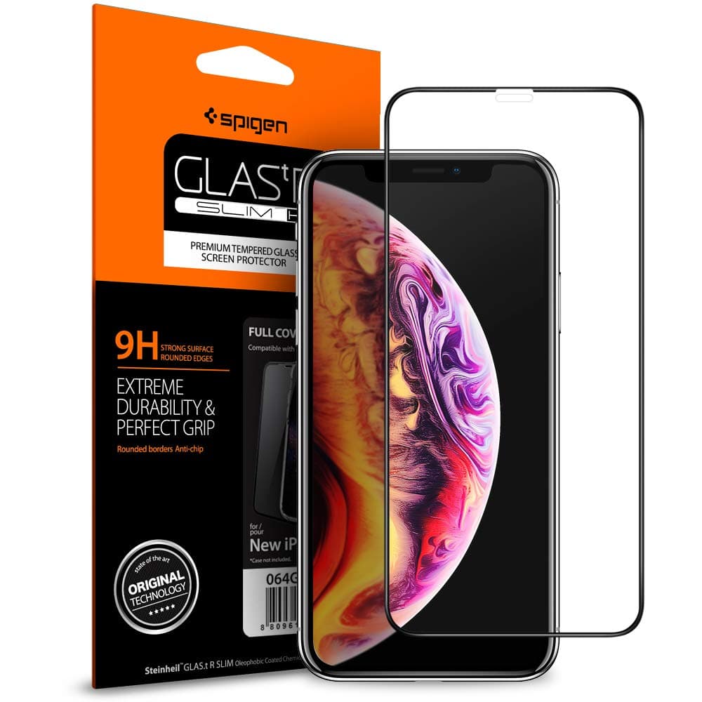 Протектор от закалено стъкло /Tempered Glass/ за Apple iPhone 11/XR, Spigen FC HD Tempered Glass, черен/прозрачен