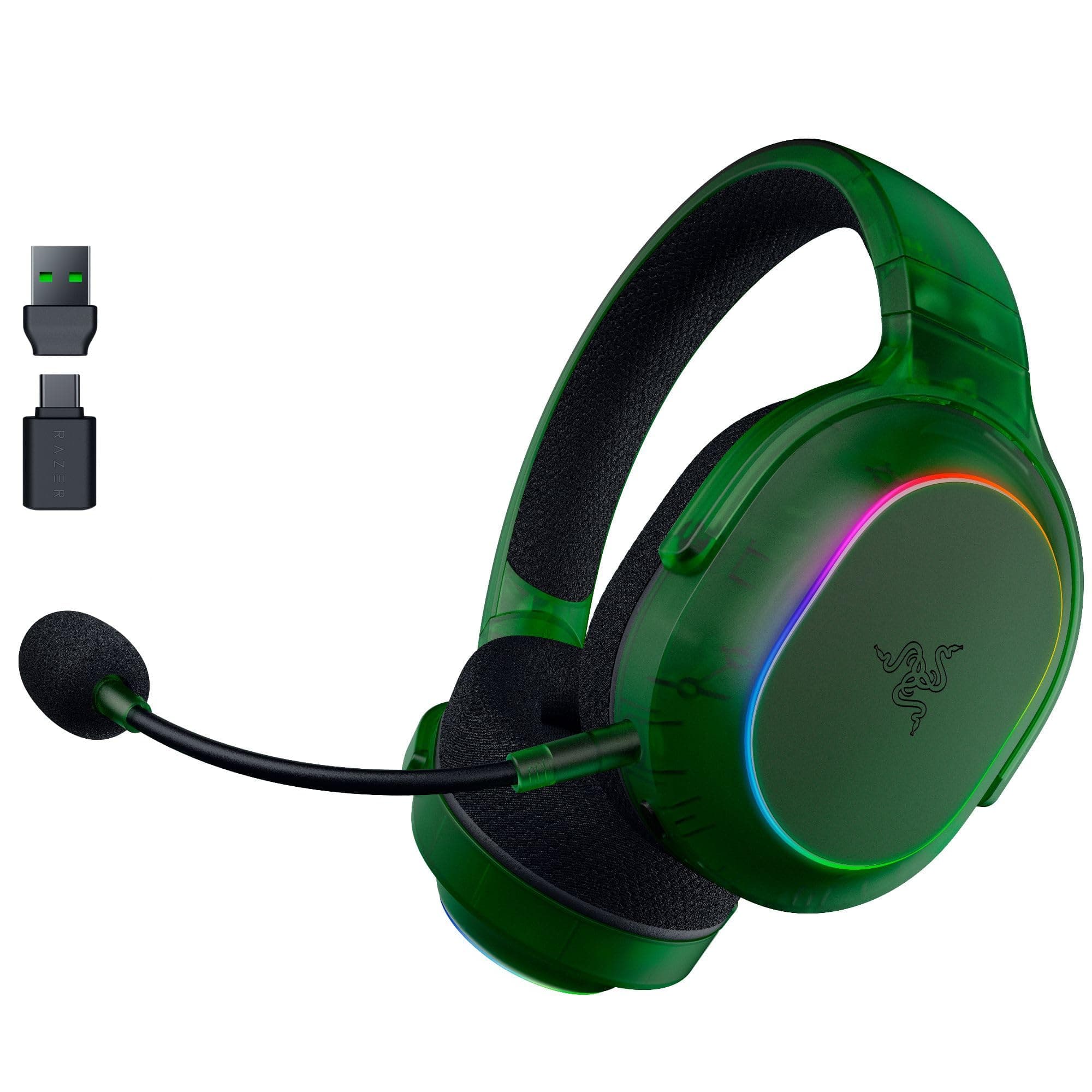 Слушалки Razer Barracuda X Chroma Phantom Green Edition, безжични, Bluetooth, USB, микрофон, 40mm Razer TriForce говорители, наушници с мемори пяна, гейминг, зелени